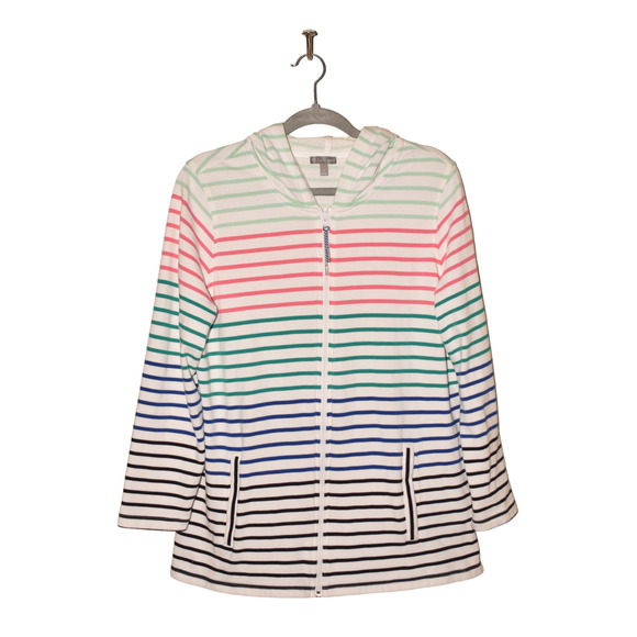 T BY TALBOTS $65 Long Sleeve Zip Front Hooded Jacket Multi-Color Stripe Size X - Picture 1 of 3